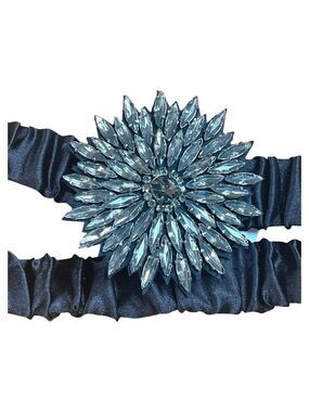 LOFT Vintage Rhinestone jewel Black Satin Stretch  Belt Bling 27”